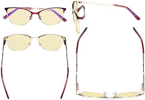 Eyekepper Ladies Blue Light Blocking Glasses with Yellow Filter Lens - Semi Rimless Computer Eyeglasses Women - UV420 Cateye Eyewear with Crystals - Red