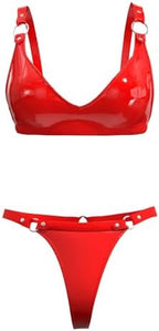 Women Sexy Leather Lingerie Set, High-Elastic Shorts, Glossy, Shiny Shaping Latex Bra Adjustable