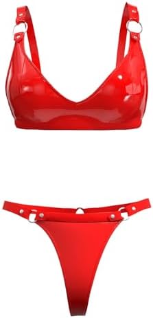 Women Sexy Leather Lingerie Set, High-Elastic Shorts, Glossy, Shiny Shaping Latex Bra Adjustable