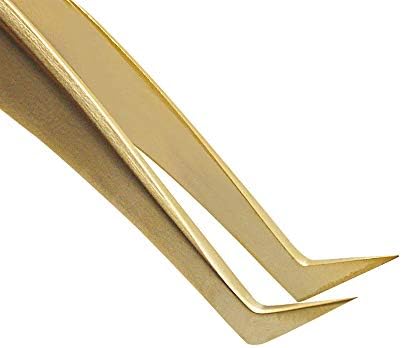Ms.Queen Eyelash Extension Tweezers-Precision Tweezers for 2D-6D Volume&Individual False Lashes Extensions-Golden-L-Shaped Tweezers