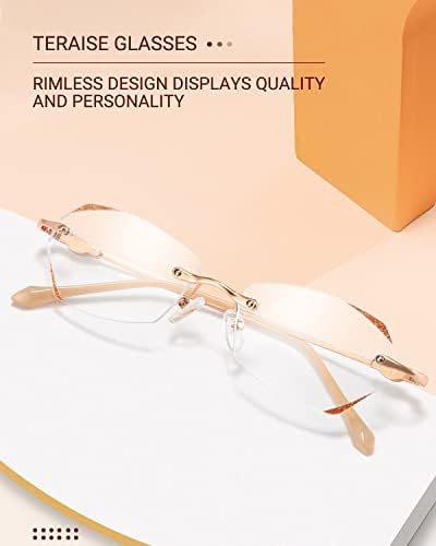 TERAISE Frameless Reading Glasses For Women With Blue Light Blocking,Fashion Diamond Cutting Rimless Eyeglasses