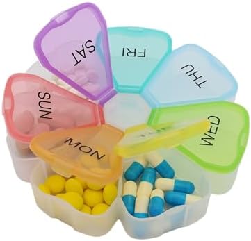 7 Day Weekly Pill Round Organizer, ShysTech Large Pill Case Pill Box 1 Time A Day for Pills/Medication/Supplements/Vitamin (Multi-Color)
