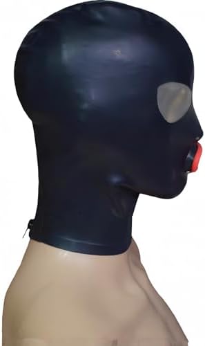 Latex Hood Fashion Mask Eyes Transparent and Open Mouth with Rear Zipper Handmade for Clubwear Catsuit Cosplay Party