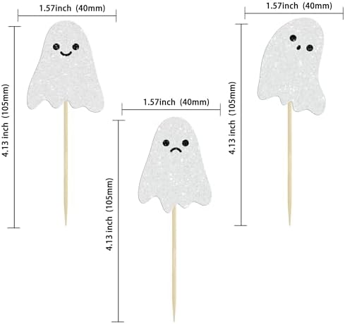 24Pcs Ghost Cupcake Toppers White Glitter Halloween Baby Shower Halloween Cupcake Toppers Ghost Cake Decorations for Birthday Party Decorations