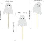 24Pcs Ghost Cupcake Toppers White Glitter Halloween Baby Shower Halloween Cupcake Toppers Ghost Cake Decorations for Birthday Party Decorations