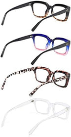 MMOWW Reading Glasses Women Oversized Reading Glasses Retro Oprah Style Blue Light Blocking Square Reader 4 Pack +2.0
