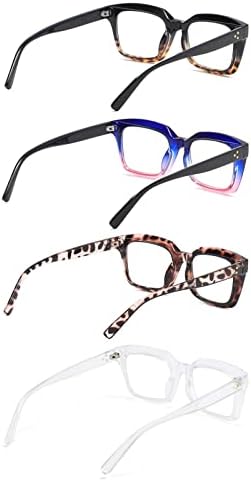 MMOWW Reading Glasses Women Oversized Reading Glasses Retro Oprah Style Blue Light Blocking Square Reader 4 Pack +2.0