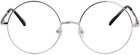 Agstum Retro Round Metal Non-Prescription Eyeglasses Frame with Spring HInge Clear Lens