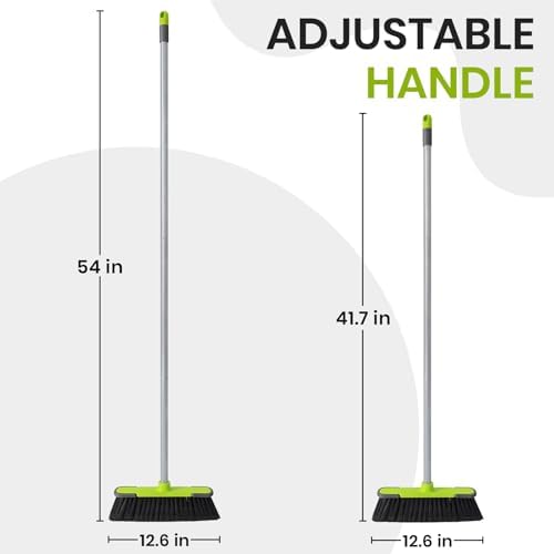 Green Indoor Broom 54" Long Handle House Broom for Floor Cleaning Sweeping Broom for Kitchen, Garage, Lobby, Patio and Garden