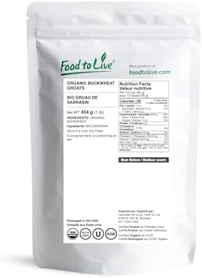 Food to Live Organic Buckwheat Groats, 1 Pound – Whole Grain Buckwheat Seeds by Food to Live. Hulled, Non-GMO, Kosher, Raw, Vegan, Sirtfood. Bulk Cereal Grain