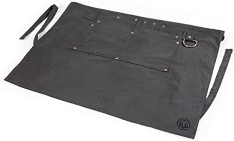 PICNIC TIME Collins Mixologist Apron Made in Black Waxed Canvas Vegan Leather with Corkscrew and Bottle Opener, Features Numerous Pockets and Folds to Easy-to-Carry Tote (Gray with Black Accents)