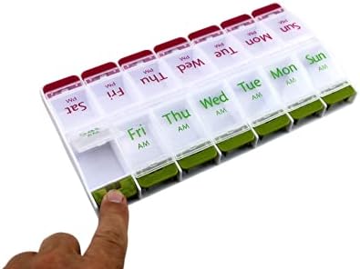 AM PM Pill Organizer 7 Day Large – Weekly Pill Box 2 Times a Day, Extra Large Easy Open Snap Compartments for Vitamins & Medication, BPA Free 14 Compartments
