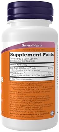 NOW Foods Supplements, Beta-Glucans with ImmunEnhancer™ with Larch Arabinogalactan, Extra Strength, 60 Veg Capsules