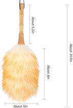 Feather Duster, Lambswool Duster for Cleaning,with Solid Wooden Handle,Leather Hang Strap,Anti-Static 14.9 inch Washable Reusable Small Hand Duster(Natural) for Office, Home and Car