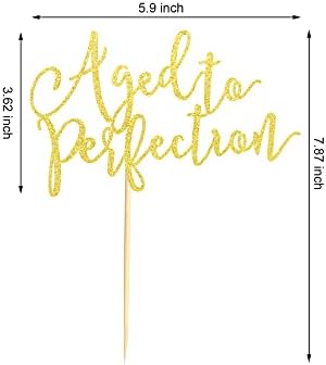 Aged to Perfection Cake Topper, Happy Birthday Engagement Retirement Party Decorations Supplies - Gold Glitter