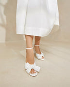 MUCCCUTE Women's Bow Knot Heeled Sandals Ankle Buckle Strap Chunky Heeled Open-toe Comfortable Wedding Party Fashion Heeled