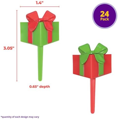 DecoPac Holiday Gifts Cupcake Toppers, 24 Christmas Cake Decorations, Red & Green, Food Safe – 24 Pack