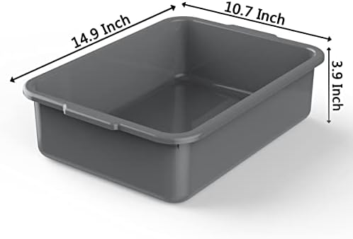 5-Pack Commercial Bus Tubs Box/Tote Box, Plastic Storage with Handles, Wash Basin Tub 8 Liter (Gray)