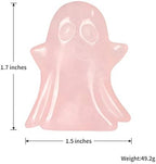 Artistone 1.7" Rose Quartz Crystal Halloween Ghost Decor Figurine Statue,Hand Carved Gemstone Reiki Healing Stone Sculpture Ornament for Carnival Party,Haunted House,Mantel Decor