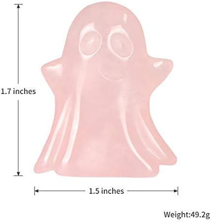 Artistone 1.7" Rose Quartz Crystal Halloween Ghost Decor Figurine Statue,Hand Carved Gemstone Reiki Healing Stone Sculpture Ornament for Carnival Party,Haunted House,Mantel Decor