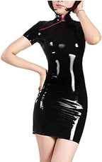 Latex Dress Classic Chinese Cheongsam Short Sleeve Latex Sexy Dress,Custom Color,3X-Large