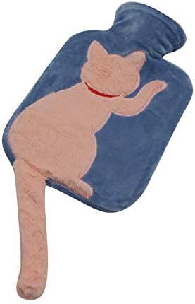 1 Liter Rubber Hot Water Bottle with Soft Plush Fleece Cover, Cute Cat Water Bag Hot and Cold Therapy for Cramps Pain Relief