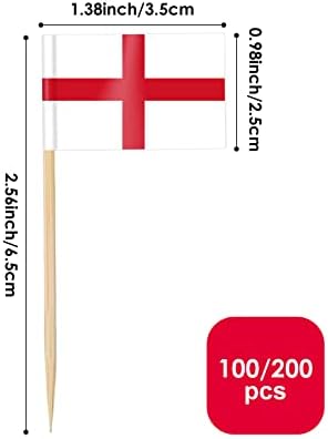 AhfuLife England Flag Toothpick, 100 Pcs English Cupcake Toppers, Small England Stick Flags Double-sided for Soccer Football Party Decorations, National Day Party Decorations
