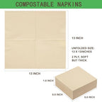 100 Pcs Compostable Paper Napkins 13 x 13 In, Disposable Napkins Unbleached 2-ply for Picnic Lunch Dinner Wedding Party Birthday and Every Day Use