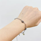Aesthetic Star Charm Stainless Steel Bracelet for Women Teen Double Chain Adjustable Y2k Cute Pentagram Pendant Layered Link Bangle Stackable Fashion Dainty Summer Beach Birthday Jewelry Gifts