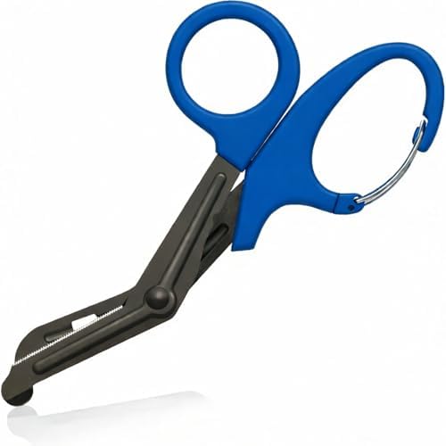 Bandage Shears Scissors EMT and Trauma Shears, Bent Stealth Black Coated for Nurses, Students, Emergency Room (15cm, Blue)