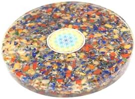 Jet Mix Chakra Gemstone Orgone Tea Coaster Flower of Life Round 40 Page Booklet Jet International Crystal Therapy India