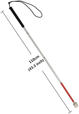 Aluminum Mobility Folding White Cane for Vision Impaired and Blind People (Folds Down 4 Sections) (110 cm (43.3 inch), Black Handle)