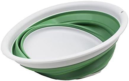 SAMMART 5.5L Set of 2 Collapsible Tub - Foldable Dish Tub - Portable Washing Basin - Space Saving Plastic Washtub (Grey + Dark Sea Green)