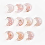 JIC Gem 10PC Crescent Moon Shaped Sakura Agate Quartz Crystal Set Flower Agate Pocket Stone,Bulk Carved Crystals Set Jewelry Making Home Decor Gifts