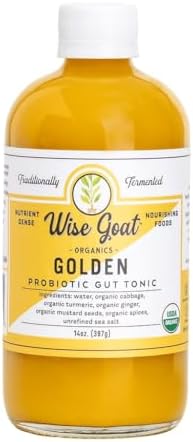 Raw Organic Fermented Probiotic Gut Tonic, "Golden" Variety [Vegan, Gluten Free, Non-GMO, Probiotic] 14oz Glass Jar by Wise Goat Organics