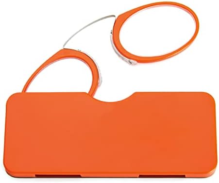 REAVEE Ultra Thin Armless Reading Glasses for Men Women, No Temple Pinch Nose Clip on Readers Small Pocket with Mini Portable Case, Orange +2.5