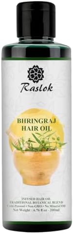 Raslok Bhringraj Hair Oil 6.76 fl oz –200ml | Ayurvedic Botanical Blend with Amla, Neem, Hibiscus & Brahmi | Cold-Pressed | Non-GMO | No Mineral Oil | Made in India