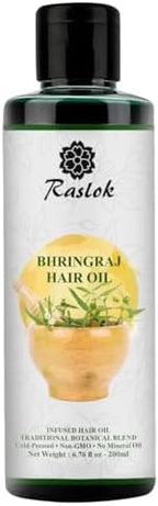 Raslok Bhringraj Hair Oil 6.76 fl oz –200ml | Ayurvedic Botanical Blend with Amla, Neem, Hibiscus & Brahmi | Cold-Pressed | Non-GMO | No Mineral Oil | Made in India