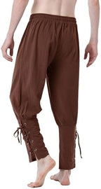 JEMITOP Men's Pure Cotton Vintage Ankle Banded Pants for Renaissance Pirate Viking Medieval Costume