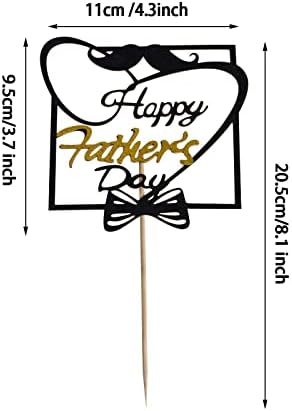 SUMERSHA 12 Pieces Happy Father's Day Cake Toppers Black Gold Cupcake Picks for Father's Day Birthday Cake Decoration Party Supplies