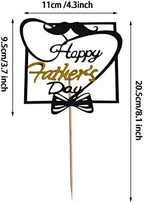 SUMERSHA 12 Pieces Happy Father's Day Cake Toppers Black Gold Cupcake Picks for Father's Day Birthday Cake Decoration Party Supplies
