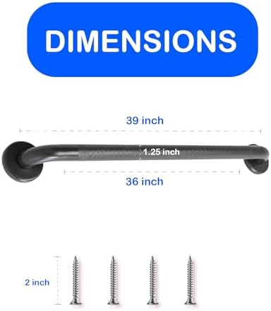 36” Shower Handle Knurled Grip | 304 Stainless Steel Grab Bars for Bathtubs and Showers | Oil Rubbed Bronze ADA Standard Hand Rails for Seniors, Children, Injured People | Supports Upto 400lbs