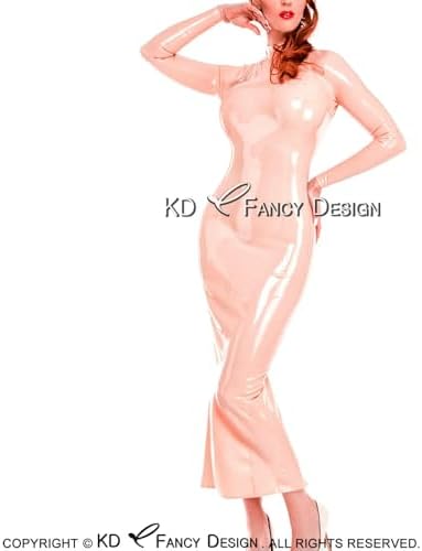 Pink Sexy Latex Dress with Two Zippers At Back Rubber Gown Bodycon Playsuit-Yellow-Male L