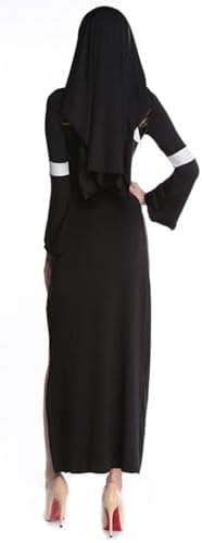 GRAJTCIN Halloween Nun Costume for Women Plus Size 4-Pcs Mother Cosplay Dress Scary Nun Habit