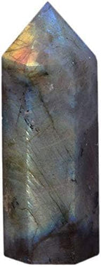 Angelstones Natural Labradorite Gemstone Healing Crystal Hexagonal Pointed Reiki Chakra Faceted Prism Wand Carved Stone Figurine Home Decor