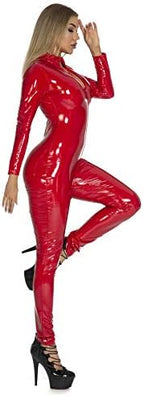 FEOYA Womens Latex Catsuit Patent Leather Bodysuit Metallic Jumpsuit Party Clubwear Skinny Stretch Pvc Outfits XS-3XL