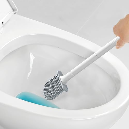 Toilet Brush and Holder Set,Flexible Toilet Bowl Brush Head with Silicone, Compact Size for Storage and Organization,Ventilation Slots Base Black