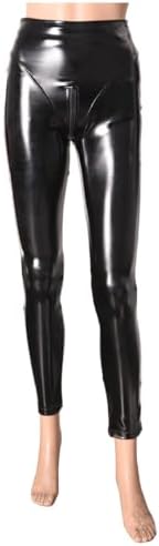 Women's Sexy Wetlook Shiny Synthetic Latex Slim Fit Leggings Stretchy Skinny Zipper Crotch Pencil Pants Trousers
