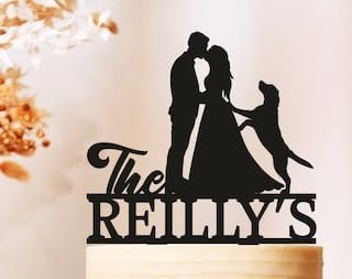 Wedding cake topper with Dog,Cake Topper with Golden Retriever,Bride and Groom with labrador,Couple Cake Topper with pets,Dogs,Cats Anniversary Birthday Wedding Baby Shower Party Dessert Cake Topper.