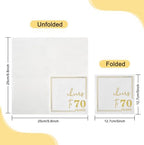Ottin White Gold Cheers to 70 Years Cocktail Paper Napkins, 5x5 Inches, 50 Counts, 3-Ply Disposable Party Napkins for 70th Birthdays Decorations, Anniversaries, Weddings, Indoor & Outdoor Celebrations